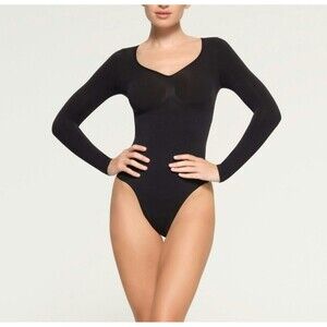 Skims Long Sleeve sculpt Bodysuit onyx large